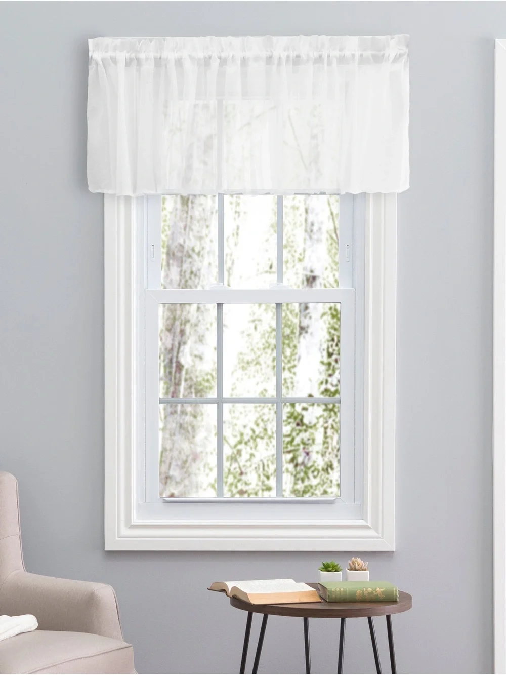 Ricardo Sea Glass Flounce Valance White Sheer Rod Pocket 84x15 Polyester
